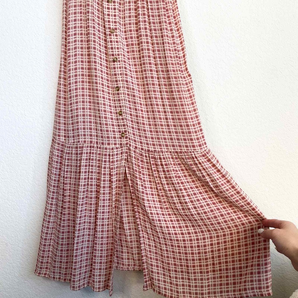 Faithful‎ the Brand Revolve Maple Pink Plaid Cut Out Midi Dress 2 - Picture 12 of 15